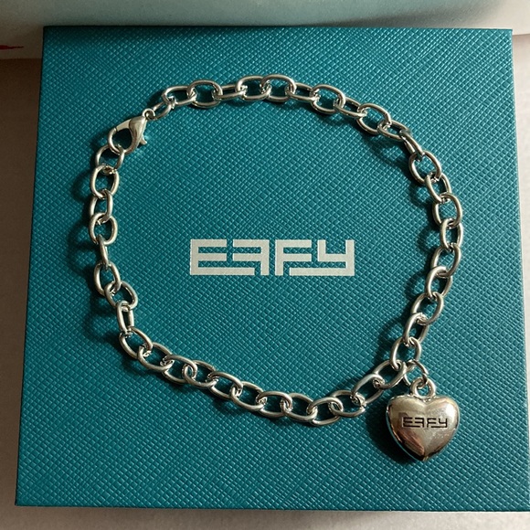 ❤️ NWOT - EFFY Engraved Heart Silvertone Open Chain Link Charm Bracelet - Picture 3 of 12